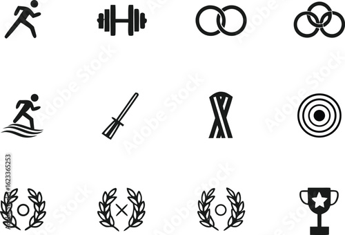 Sports Icon Set. Fitness and Exercise Icon Set. Athletic and Training Icon Collection. Gym and Workout Icon Pack. Outdoor Sports Icon Set. Health and Activity Icon Set