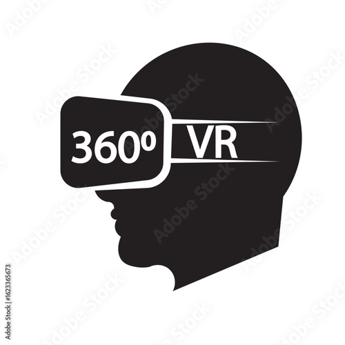 Silhouette of human head with virtual reality glasses. VR 360° angle. Vector icon, 360 Degree View, Panorama, Virtual Reality Helmet, Rotation 