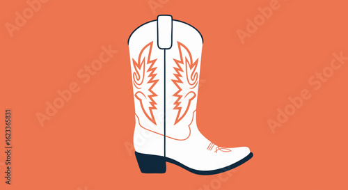 Elegant minimalist rendering of a cowboy boot against vibrant solid orange backdrop design