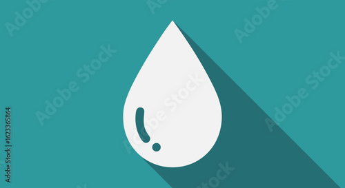 Minimalist graphical water droplet icon against a teal background, reflecting sustainability and natural resource preservation in clean vector design