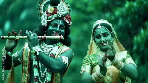 Krishna Radha with flute, dance, and India.