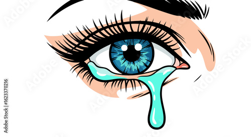 Expressive illustration of a tearful eye with vibrant colors and strong emotional impact