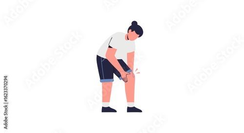 Young person clutching their knee in apparent pain, indicating a sports injury or medical issue with minimalist design and bright color palette