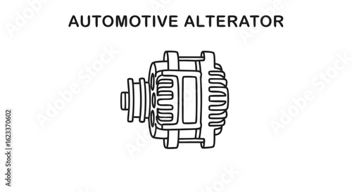 Automotive Alternator Electrical Generation Car Part in Detailed Outlined Vector Style on White Backdrop automotive generator mechanical component