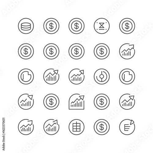 Minimalist finance and growth icons in black and white