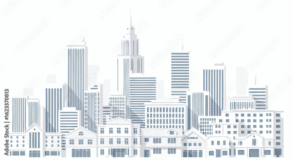 Fototapeta premium Monochromatic Urban Panorama: A Detailed Skyline Depiction in Muted Hues