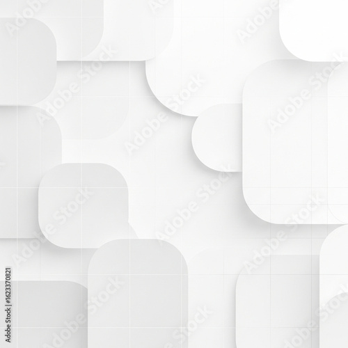 3D Geometric Abstract Illustration. 3D Abstract Illustration with Overlapping Rounded White Geometric Shapes and Soft Shadows. Modern, Design, Background, Architecture, Minimalist, Pattern.