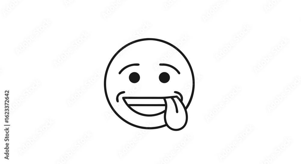 Fototapeta premium Playful Expression: A Monochrome Line Art Rendering of a Humorous Emoji Showing Tongue 99 characters