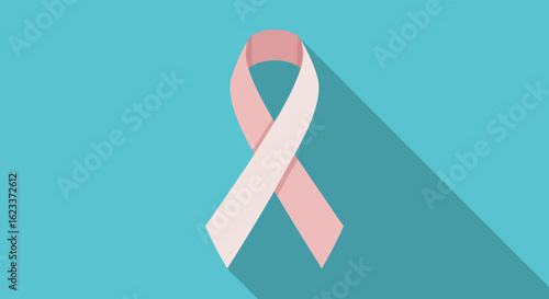 Awareness Ribbon Symbol with Soft Shadow on Azure Background Graphic Depiction Against Cancer Struggle Flat Conceptualization Hopefulness