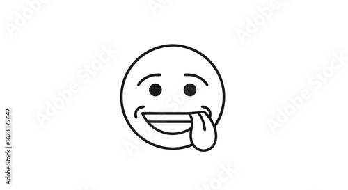 Playful Expression: A Monochrome Line Art Rendering of a Humorous Emoji Showing Tongue 99 characters