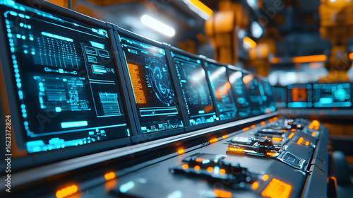 Wallpaper Mural Futuristic industrial control room with digital panels for technology and innovation concepts Torontodigital.ca