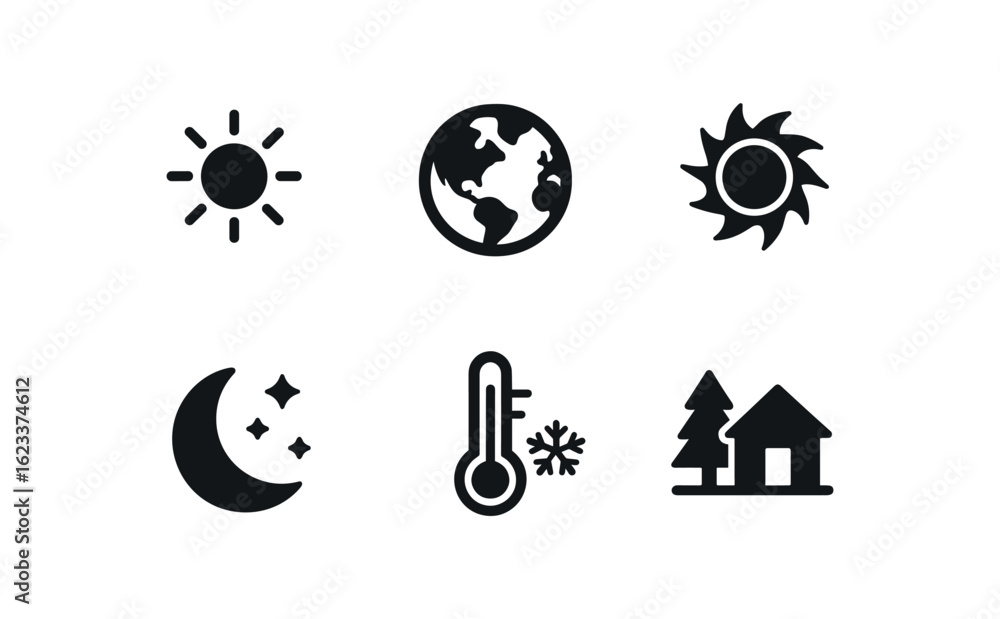 Fototapeta premium flat black solid icon items isolated on white background aurora borealis (conditions): clear sky high latitude solar activity darkness cold air remote location