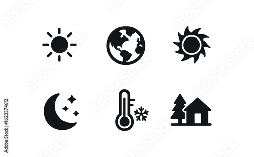 flat black solid icon items isolated on white background aurora borealis (conditions): clear sky high latitude solar activity darkness cold air remote location