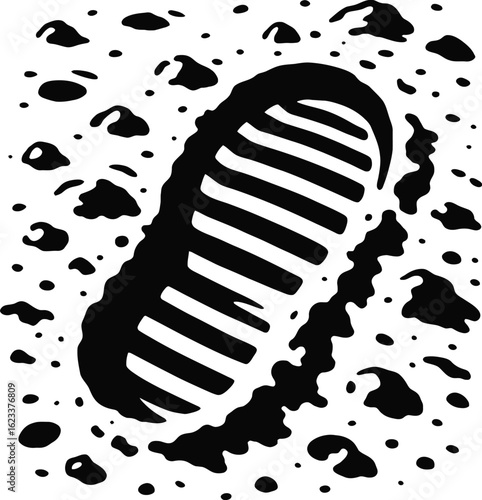 Black and White Vector Icon of an Astronaut Bootprint on the Moon or a Planet