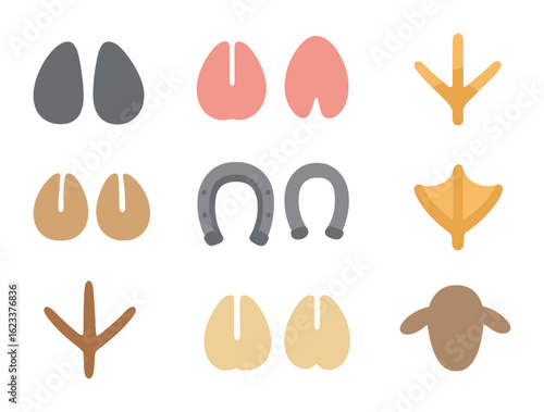 Farm Animal Tracks. Flat vector mini-illustrations Farm animal tracks in colors children's illustrations: cow