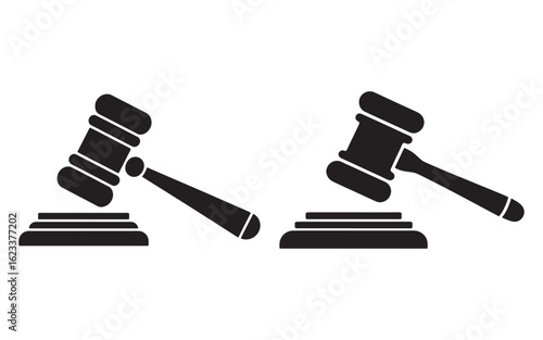 Black gavel and sounding block icons auction justice