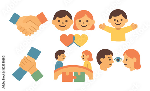 Trust in Illustrations. Flat vector mini-illustrations of building trust in colors children's illustrations: