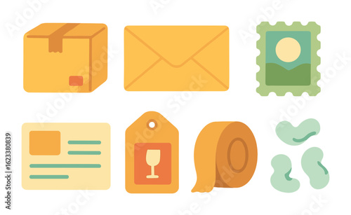 Colorful Shipping Icons. Flat vector mini-illustrations Mail and shipping packaging in colors children's