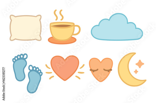 Calming Mini-Illustrations. Flat vector mini-illustrations calming motivational messages in colors children's