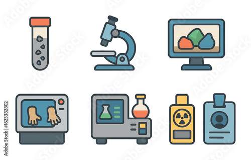 Space Lab Icons. Flat vector mini-illustrations space research lab in colors children's illustrations: lunar