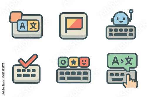 Colorful Keyboard Icons. Flat vector mini-illustrations keyboard translation helpers in colors children's