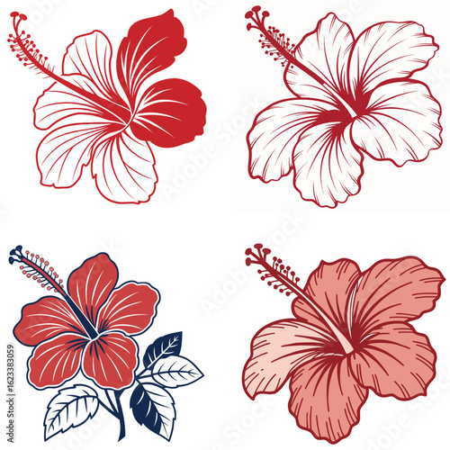  A bold hibiscus icon with five large petals and a small stamen in the 
center.
