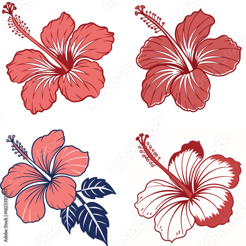  A bold hibiscus icon with five large petals and a small stamen in the 
center.