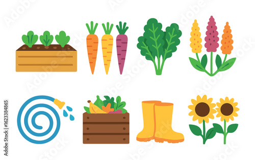 Superfood Garden Icons. Flat vector mini-illustrations colorful superfood garden in colors children's