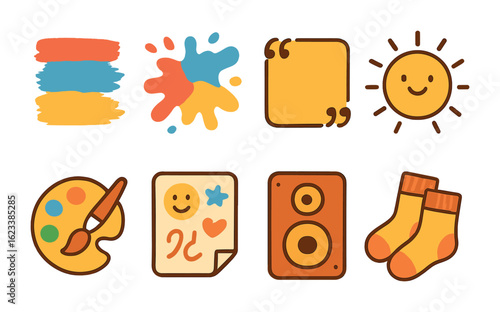 Playful Vector Icons. Flat vector mini-illustrations creative painting mood in colors children's illustrations