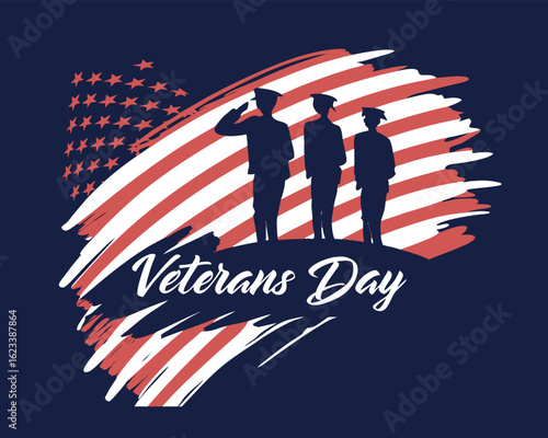 Veterans Day Tribute Silhouetted Soldiers and American Flag
