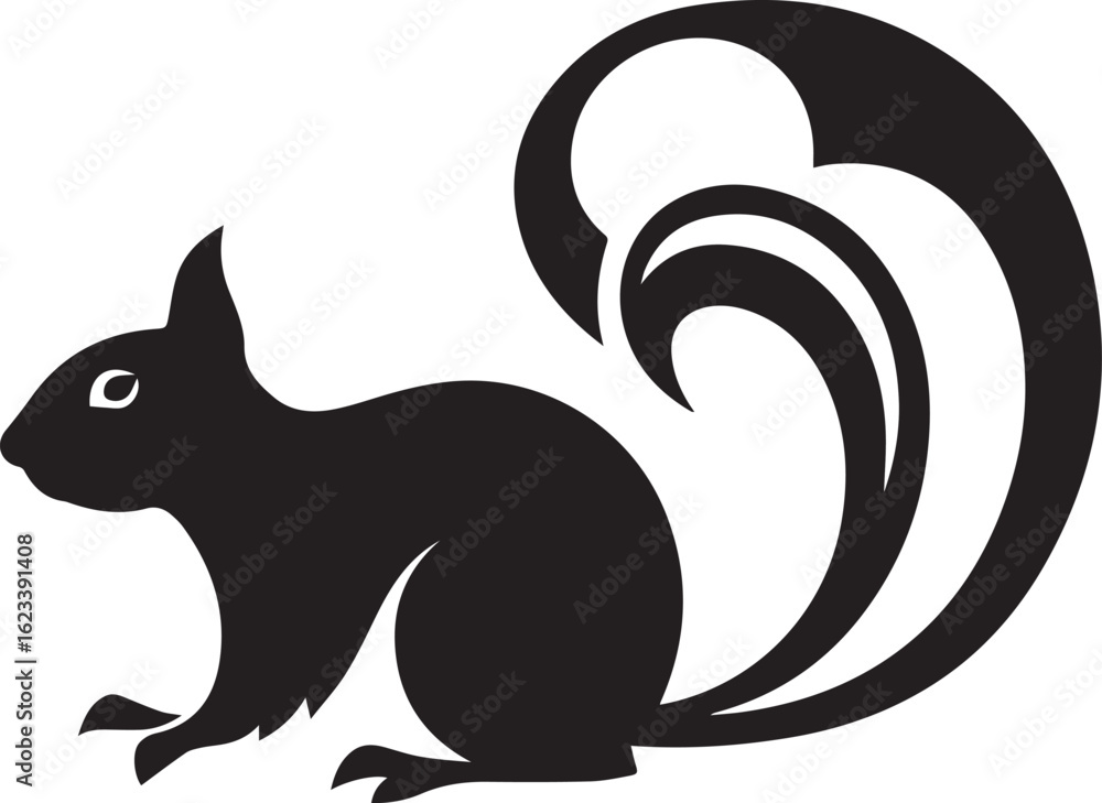 Obraz premium silhouette Style Vector Squirrel Logo Icon – Minimal Forest Animal Symbol for Nature, Wildlife, Eco-Friendly Branding, Monochrome Nut-Loving Rodent Graphic Design for Print, Web, and Merchandise