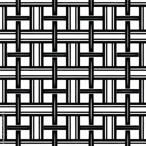 Black and white geometric maze pattern with a seamless vector design of intricate lines and squares, creating a challenging puzzle illustration