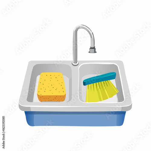 Sink caddy with sponge and brush
