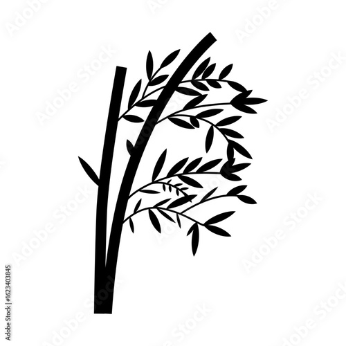 Bamboo plant silhouettes Bamboo parts and section of branches and leaves shapes for design Icon Vector Illustration button for social networking services, internet forums, news websites and blogs. Ico
