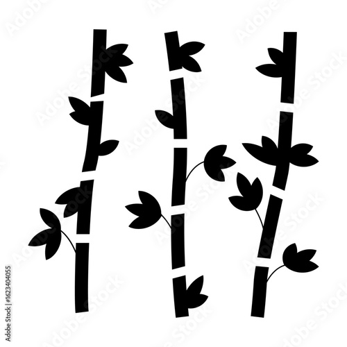 Bamboo plant silhouettes Bamboo parts and section of branches and leaves shapes for design Icon Vector Illustration button for social networking services, internet forums, news websites and blogs. Ico