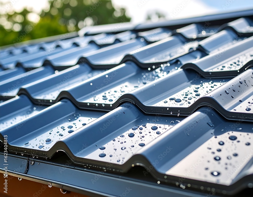 Fototapeta premium Roof tiles with water droplets