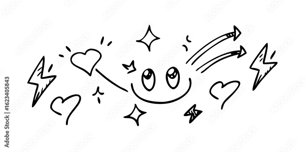Obraz premium Line movement effect element, cartoon emotion effect decoration icon. Hand drawn cute doodle line element arrow, emphasis, shock, sparkle. Anime movement, express shape. Vector illustration