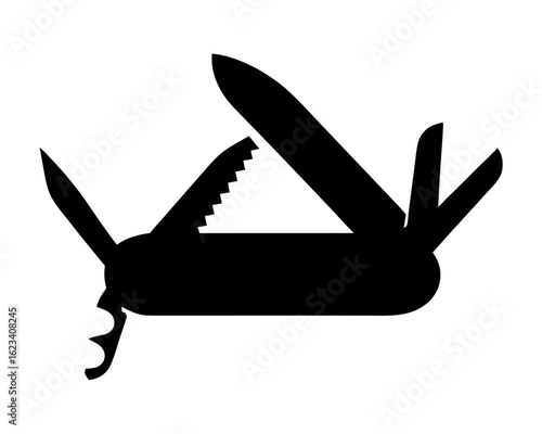 Multipurpose pocket knife in open configuration demonstrating different tools and functionalities