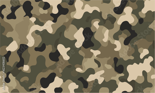 Scalable modern vector illustration of a classic seamless military camouflage pattern, camouflage military texture background soldier repeated seamless green print, easily editable.