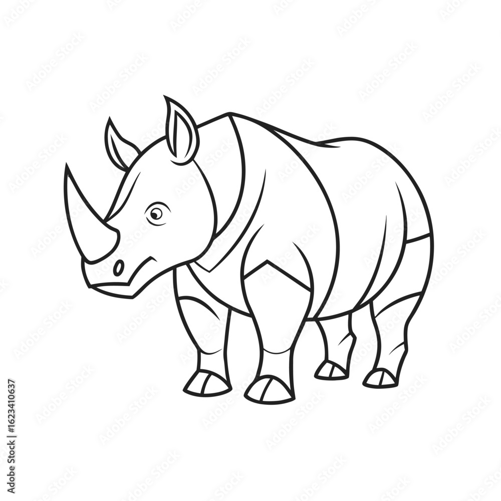 Fototapeta premium Strong Rhino Silhouette: A commanding rhino stands proudly, captured in a minimalist, linear silhouette, exuding strength and wildness.