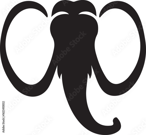 Silhouette Style Vector Mammoth Logo Icon – Minimal Prehistoric Animal Symbol for Ice Age, Paleontology, or Adventure Branding, Monochrome Woolly Elephant Graphic Design for Print, Web, and Merchandis