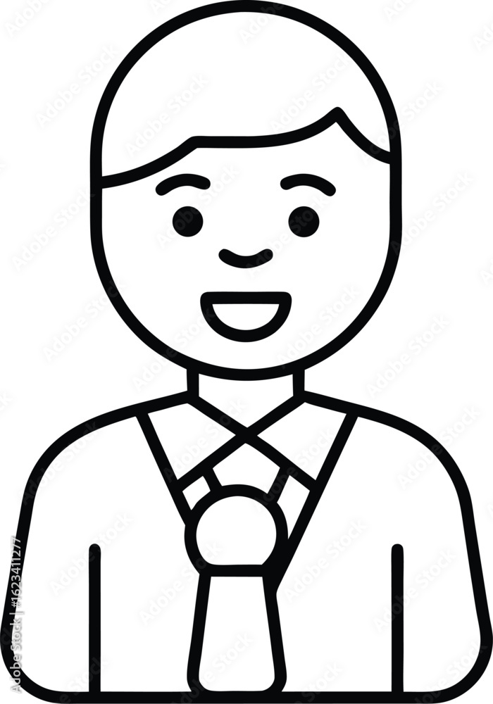 Simple line art icon of a smiling man in a suit isolated on transparent background Simple line art icon of a smiling man in a suit isolated on transparent background