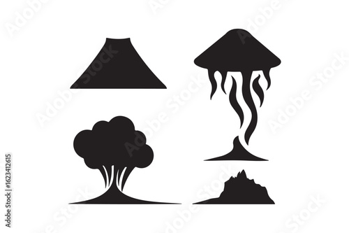 Four silhouettes of volcanic eruptions and related phenomena