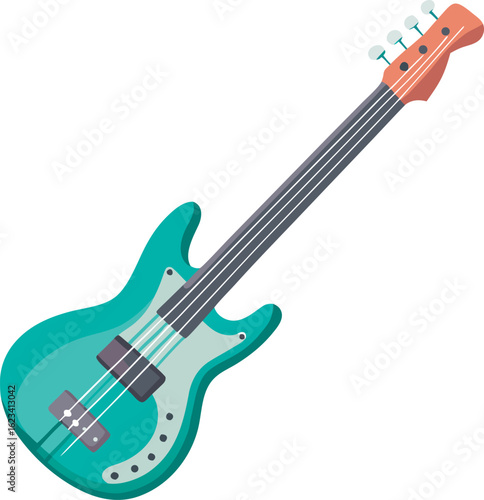 vector flat color bass guitar in dark green on the white background