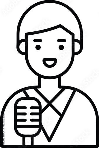 Cartoon man singing into a microphone isolated on transparent background