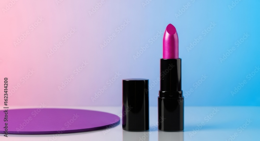 Fototapeta premium Sparkling Pink Lipstick on a Vibrant Background