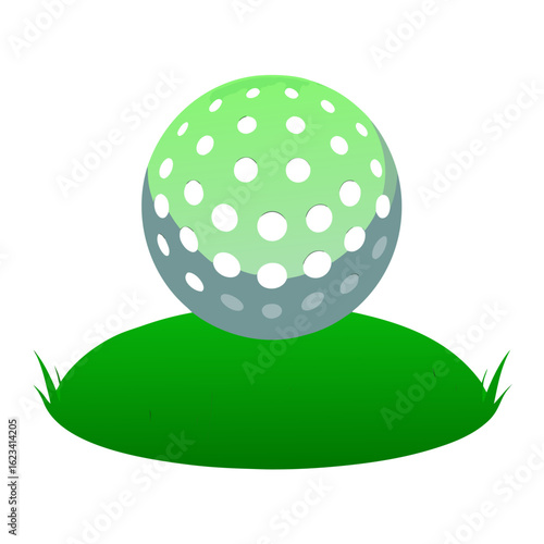 A golf ball situated on a textured green grass vector on white background.