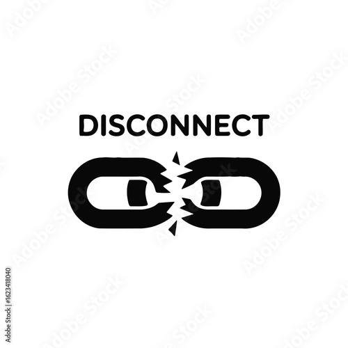 Broken chain link symbol representing disconnect silhouette