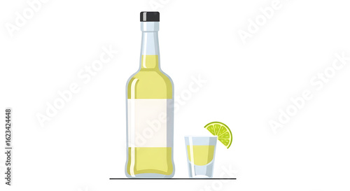 tequila bottle and shot glass with lime clip art preview