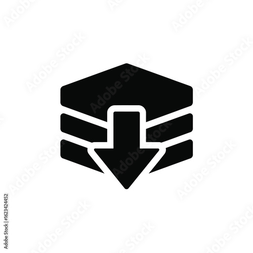 Black geometric shape with downward arrow silhouette